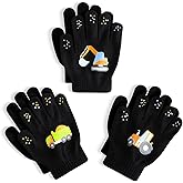 Glooarm 3 Pairs Kids Gloves Winter Gripper Knit Magic Gloves Stretch Warm Cold Weather Gloves for Boys Girls 4-12 Years