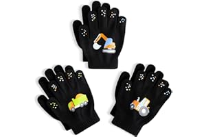 Glooarm 3 Pairs Kids Gloves Winter Gripper Knit Magic Gloves Stretch Warm Cold Weather Gloves for Boys Girls 4-12 Years