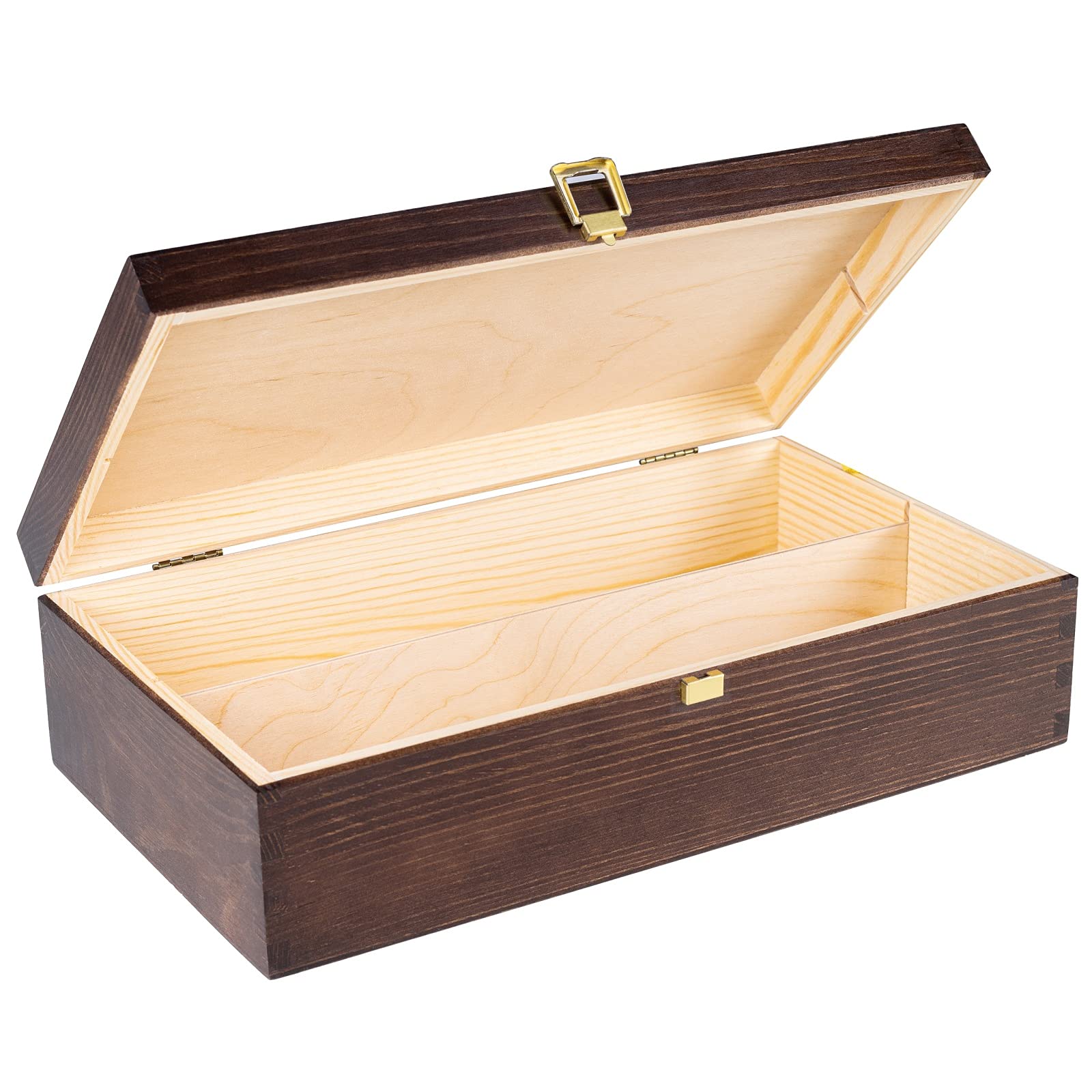 Creative Deco Brown Wooden Wine Box with Clasp | 2 Bottles | 35x20x10cm (+- 1 cm) | Natural Wood Wine Holder Bottle Easter Gift Storage Box Chest | Presentation Box