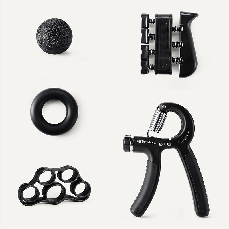 Grip Strength Trainer, Kit Rinforzante Per Avambraccio, 5 Pezzi, Nero