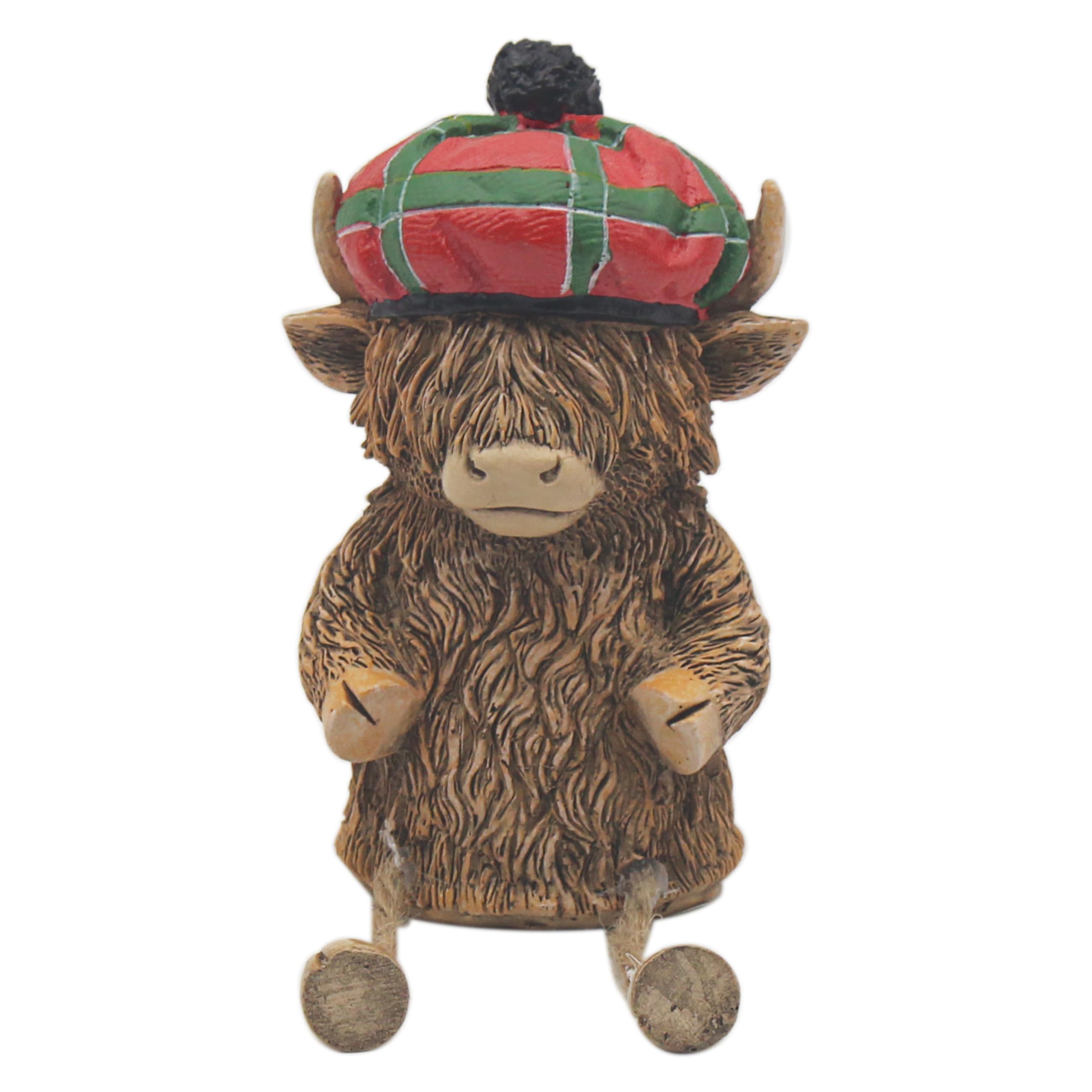 Lesser & Pavey Happy Highland, Highland Cow Tartan Hat Figurines Statues For Home Decor | Ideal Ornaments Friendship Gifts For Women & Men | Lovely Table Centerpiece & Living Room Accessories