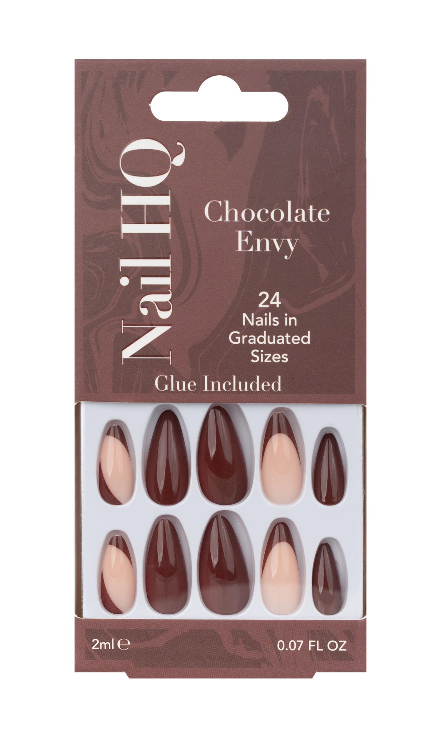 Nail HQ Press On Nails – Almond Chocolate Envy Nails, 24 Durable Glossy Finish False Nails for Salon-Quality Manicure at Home