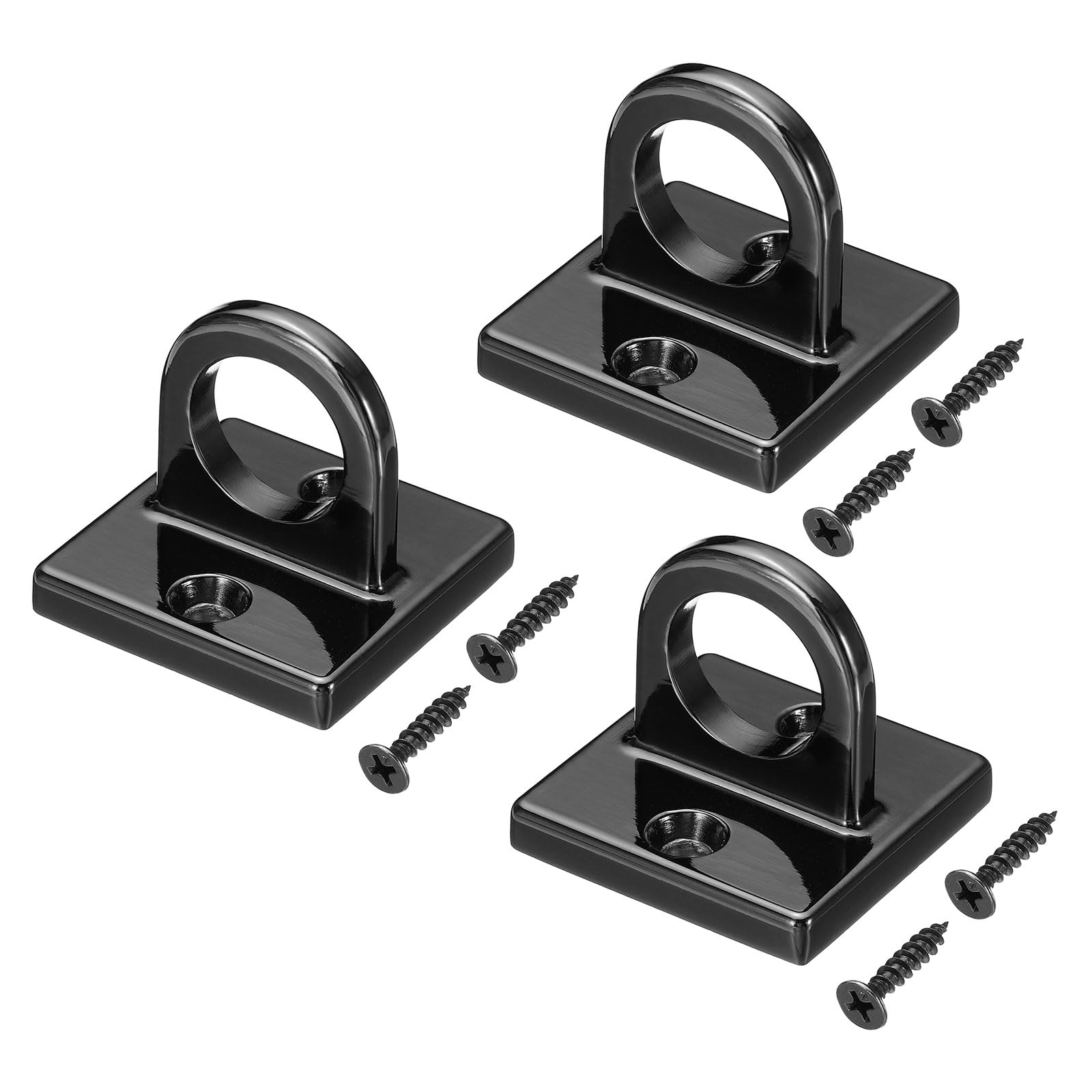 PATIKIL Pad Eye Plate U Hooks, 3 Pack Metal Ceiling Hook Wall Mount Loop with Screws Hardware Ring Hooks for Hanging Ropes in Queue Barrier, Black