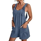 Wanzetaly Women's Summer Comfy Casual Sleeveless Romper Loose Adjustable Strap Shortalls with Pockets