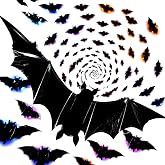 36 Pcs Bats Wall Decor, Removable Lighted 3D Bats Halloween Wall Decor Stickers Assorted Size, PVC Halloween Bats Decorations for Indoor Outdoor Home Window Party Supplie