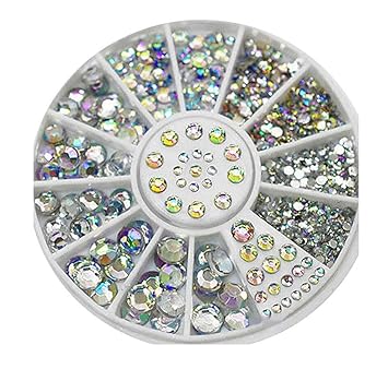 S.A.V.I 1 Pc. DIY 3D Nail Art Manicure Decoration Wheel Acrylic Crystal Glitter Rhinestones - 12 Styles (26), Multicolor, 2 g