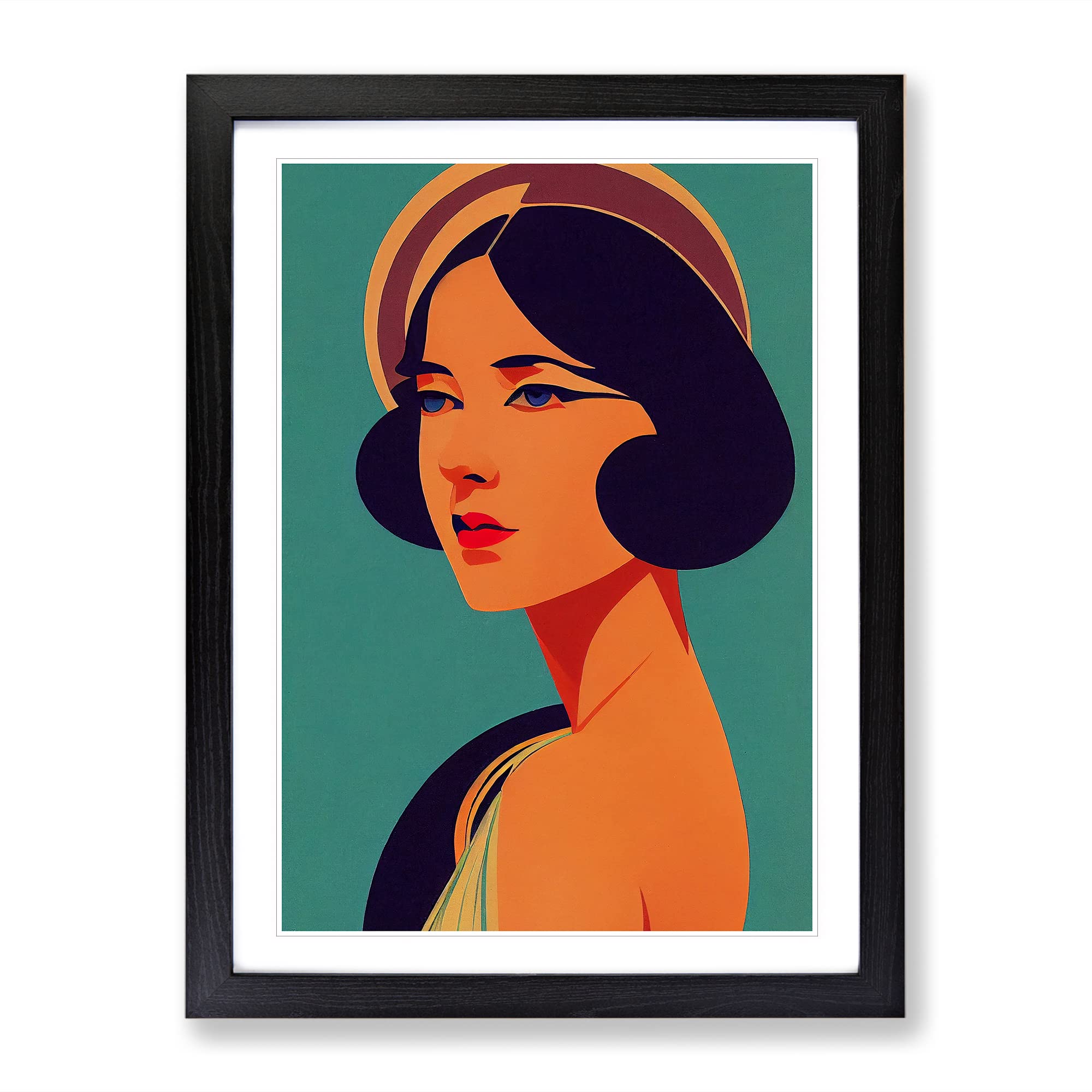Woman Art Deco Style No.2 Framed Print | A3 Black Framed Wall Art | Ready to Hang | Art Deco Nature Picture | Living Room Bedroom Lounge Office