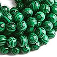 Hixhro 120pcs 8mm Malachite Gemstone Beads Stone Beads for Jewelry Making with Crystal Stretch Cord Spacer Beads