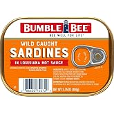 Bumble Bee Wild Caught Sardines in Louisiana Hot Sauce, 3.75 oz | High Protein, Gluten Free, Keto &amp; GLP-1 Friendly, Ready to Eat