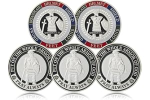 PIAOHAO 5 Pieces Armor of God Gold Plated Challenge Coins Prayer Commemorative Collector Coins(Ancient Silver)