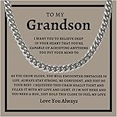 72ore To My Grandson Necklace Cuban Link Silver Chain Necklace for Men Inspirational Birthday Gifts for Grandson