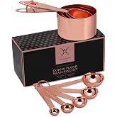 Steelware Central Copper Measuring Cups and Spoons Set - 9-Piece Food-Grade Stainless Steel Measuring Set with 2 Storage Ring