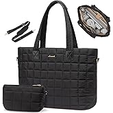 LOVEVOOK Laptop Tote Bag for Women, 17 Inch Large Puffer Work Computer Tote Bags for Teacher Nurse, Quilted Women's Purse Tote Shoulder Handbags with Zipper for Travel College Office Gym, Black