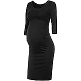 Peauty Maternity Bodycon Dress Fall Baby Shower Dress 3/4 Sleeve Maternity Clothes (S-2XL)