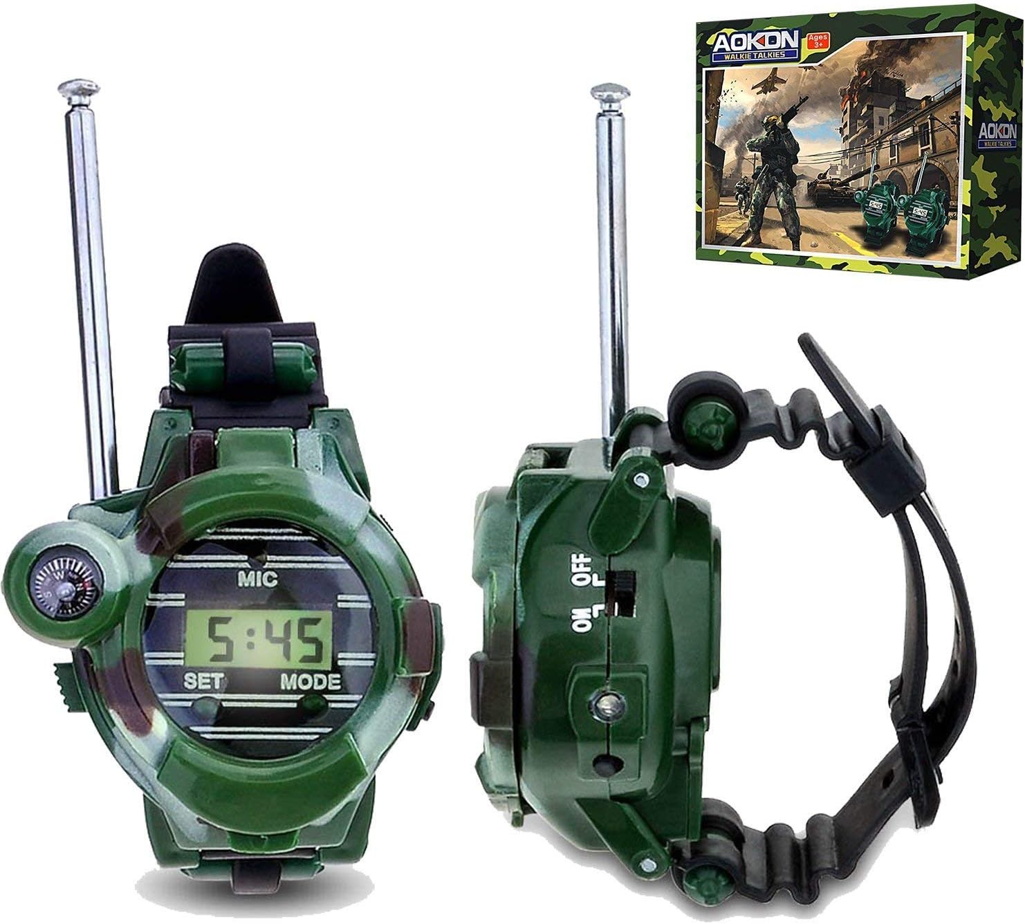 AOKON Walkie Talkies for Kids, Two-Way Long Range Watch Radio Transceiver with Flashlight for Children, Cool Outdoor Toys Gifts for Girls & Boys, 2 Pack