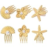 6 Pack Gold Decorative Hair Combs for Women, INLAZTIM Flower Pearl Hair Side Combs for Women Decorative Metal Hair Comb Clips With Teeth for Wedding Accessories