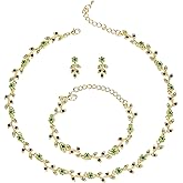 BriLove Wedding Jewelry Set for Women Bride, Gorgeous Stunning Crystal Flower Leaf Cluster Choker Necklace Link Bracelet Stud Earrings Bridal Bridesmaid