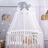LOAOL Canopy for Kids Bed with Stars, Crib Canopy with Dome &amp; Soft Net | Canopy Princess Room Decoration Reading Nook Corner Curtain Fits Full Crib, Twin, Queen Play Castle Tent
