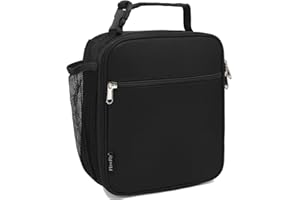 FlowFly Kids Lunch Box Insulated Letter Print Soft Bag Mini Cooler Back to School Thermal Meal Tote Kit for Girls, Boys, Black