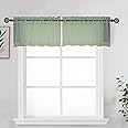 OWENIE Sage Sheer Kitchen Valance for Windows Set of 2, Short Modern Rod Pocket Voile Valance Curtain Window Treatment Decor for Living Room Bathroom Cafe Laundry Basement, 42" W x 14" L