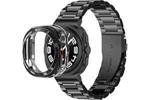 VINIUSIKI for Galaxy Watch Ultra 47mm LTE Stainless Steel Band with TPU Protective Bumper Case,22mm No Gap Metal Business Wristband for Samsung Galaxy Watch 7 Ultra for Men