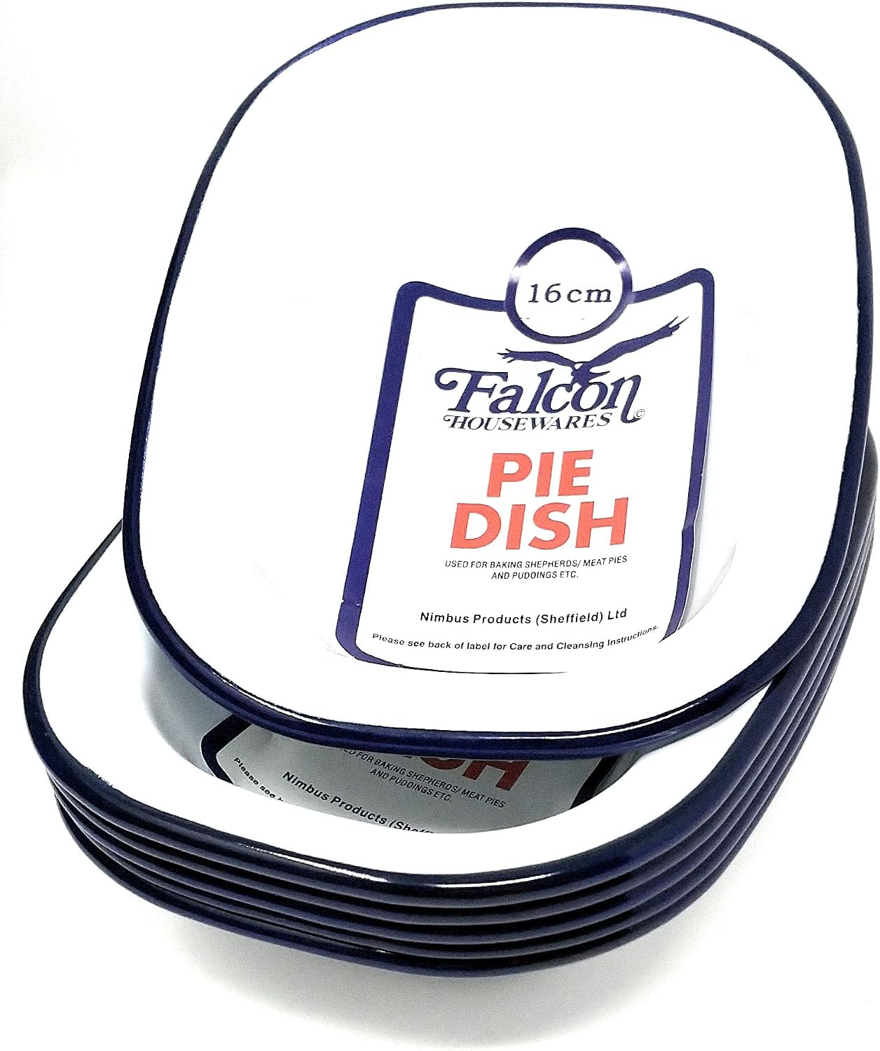 6 X Falcon Housewares 16cm Oblong Pie Dish - Enamel, White, 16cm x 8cm