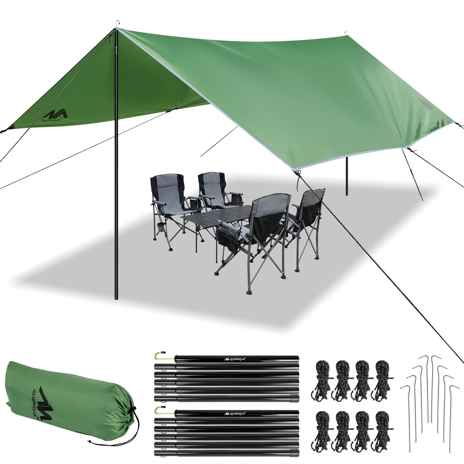 Photo 1 of AYAMAYA Camping Tarp with Poles Heavy Duty, 10 x 15 FT Extra Large Waterproof Tarp Tent Awning, Hammock Rain Fly Sun Shelter for Camping, Beach, Picnic, Outdoor Activities