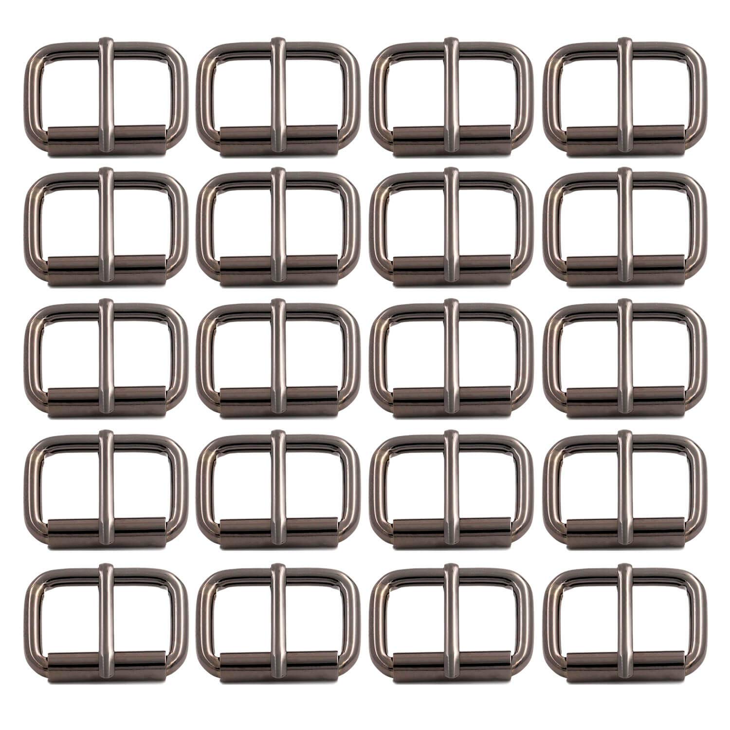 BIKICOCO Roller Buckle, 1'' x 5/8'' Heel Rolling Bar Buckles for Bags Leather Webbing Straps, Gunmetal - Pack of 20