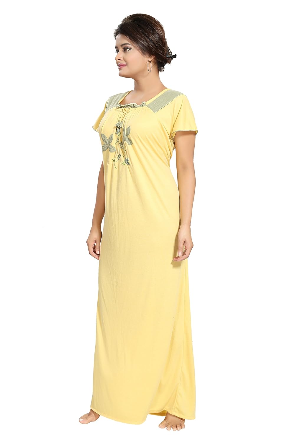 noty women's hosiery cotton nighty(h12, yellow-grey, free size)