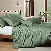 Manyshofu 5Pcs Cotton Tencel King Duvet Cover Eucalyptus Lyocell Green Duvet Cover, Cooling Comforter Covers Luxury & Silky Bedding Set - 2 Tencel Pillow Shams(20"x36"), 2 Pillow Cases(20"x40")