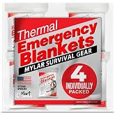 Emergency Blanket Mylar Thermal Space Survival Gear &amp; Supplies 4-Pack Foil | Cold Weather Power Outage Camping Car Winter Storm Heat Reflective Hiking Backpacking Essentials First Aid Marathon Prepper