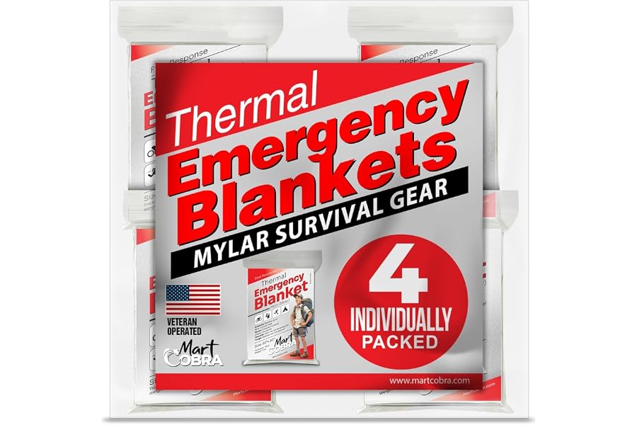Emergency Blanket Mylar Thermal Space Survival Gear & Supplies 4-Pack Foil | Cold Weather Power Outage Camping Car Winter Sto