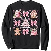 Cute Gingerbread Coquette Bow Pink Christmas Tree Cocoa Xmas Sweatshirt