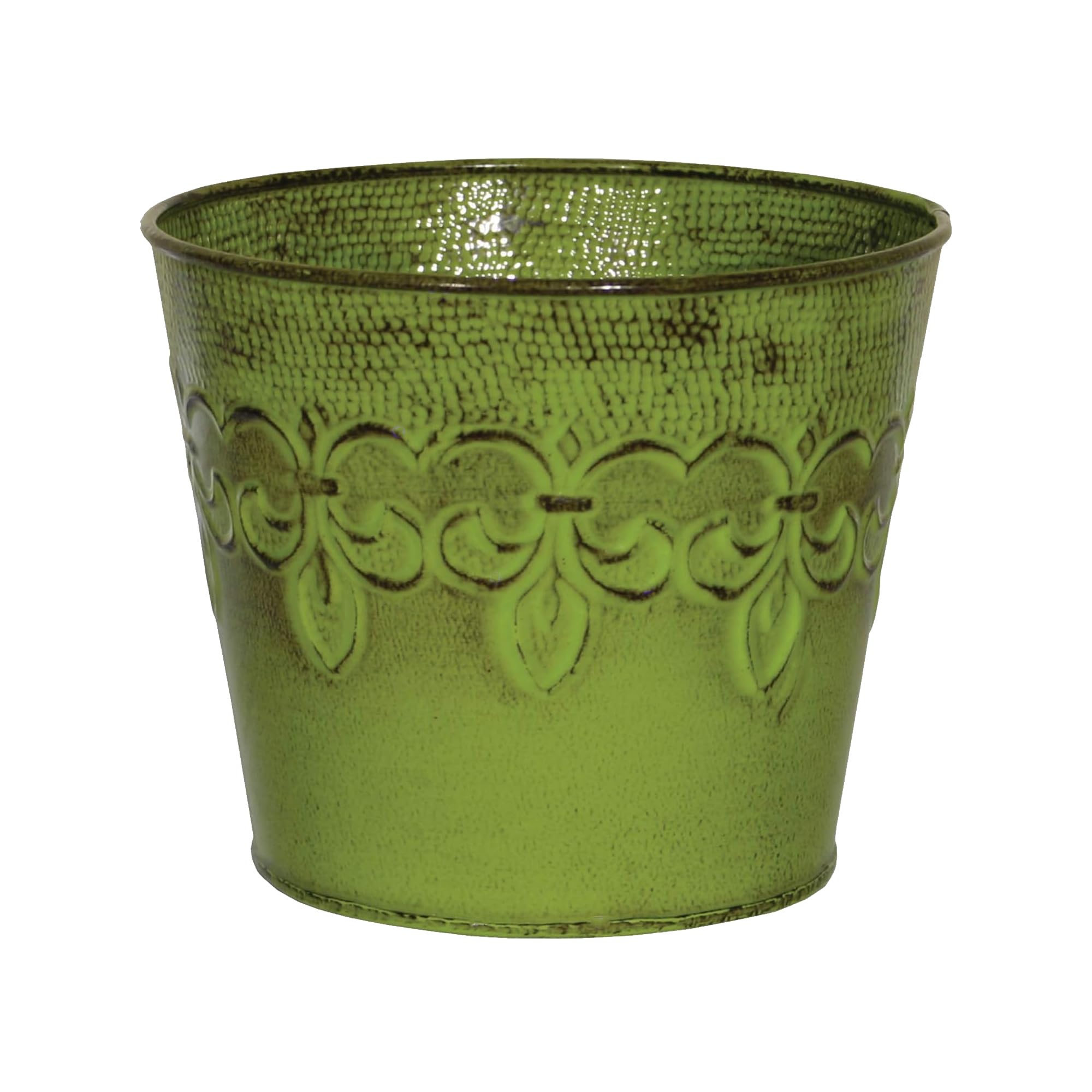 Robert Allen MPT01888 Fluer De Lis Series Metal Planter Flower Pot 4-Inch Tansy Green