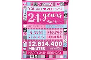 YISUMEI 24 Year Old Girl Birthday Gifts, Pink Love Rose Elements Happy Birthday Blanket, Sweet 24 Gifts for Girls Daughters Sisters Friends, 50"x60"