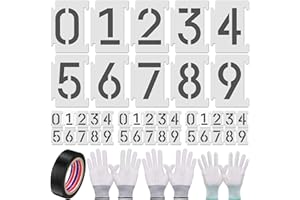 Tenare 44 Pcs 4 Inch Number Curb Stencil Kit with 40 Pcs 0-9 Address Reusable Plastic Number Curb Stencils, Adhesive Tape,3 Pairs Gloves for Painting Address in Wall Wood Road(4 Inch in Height)