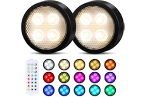 ONUMII LED Puck Lights Battery Operated Under Counter Tap Lights Wireless Stick on Wireless Under Cabinet Lights with Color Changing, Timer Function and Remote Control (2 Pack Black)