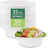 Freshware Paper Bowls - Disposable 32 oz Soup Bowl, 50-Pack Biodegradable Sugarcane Fiber Serving Bowls - Heavy Duty Bagasse for Hot Food Plates - Microwave & Freezer Safe, Stackable Dinnerware
