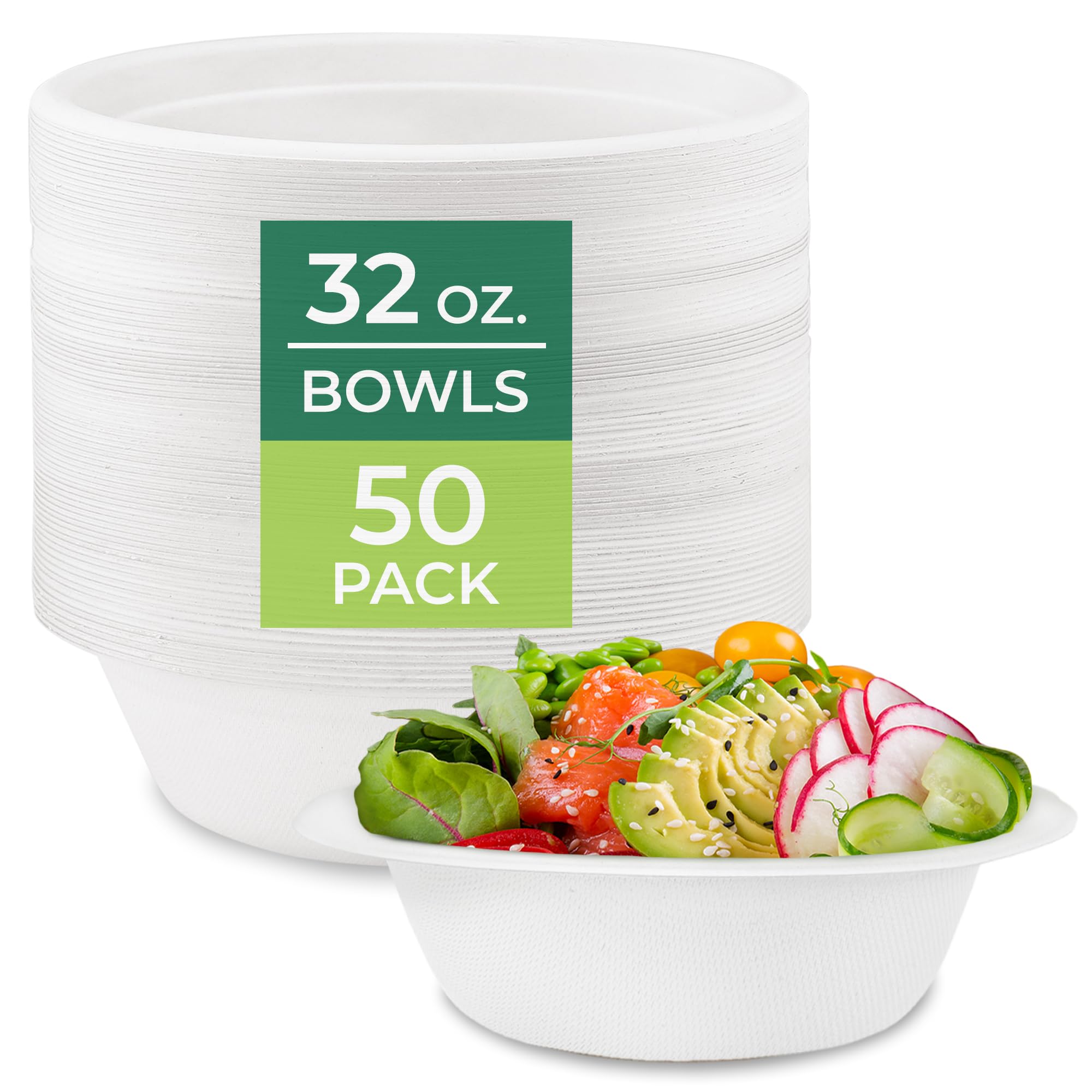 Photo 1 of Freshware Paper Bowls - Disposable 32 oz Soup Bowl, 50-Pack Biodegradable Sugarcane Fiber Serving Bowls - Heavy Duty Bagasse for Hot Food Plates - Microwave & Freezer Safe, Stackable Dinnerware