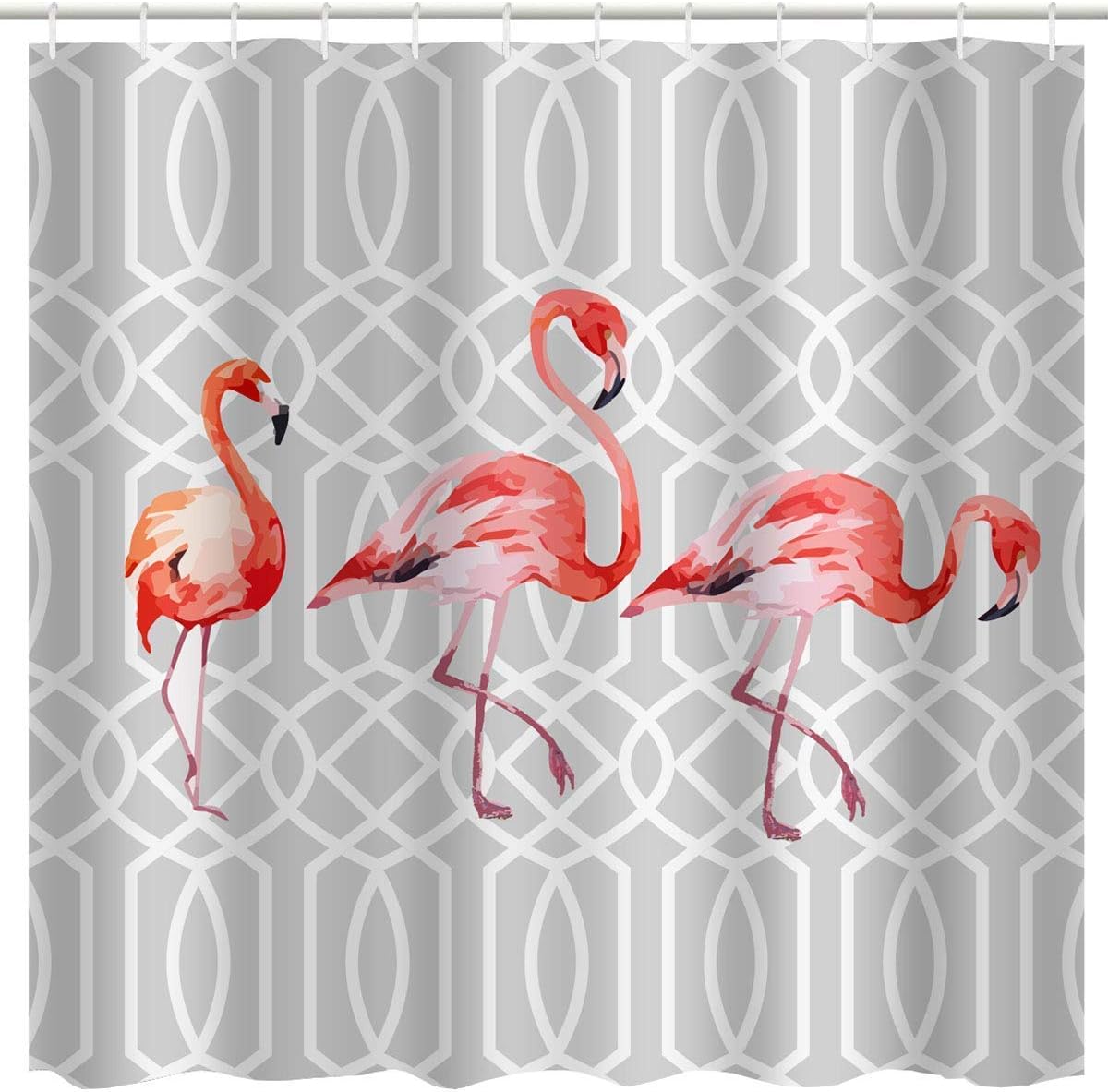 JOOCAR Design Duschvorhang, grauer Flamingo-Dekor, rosa Wasserfarben
