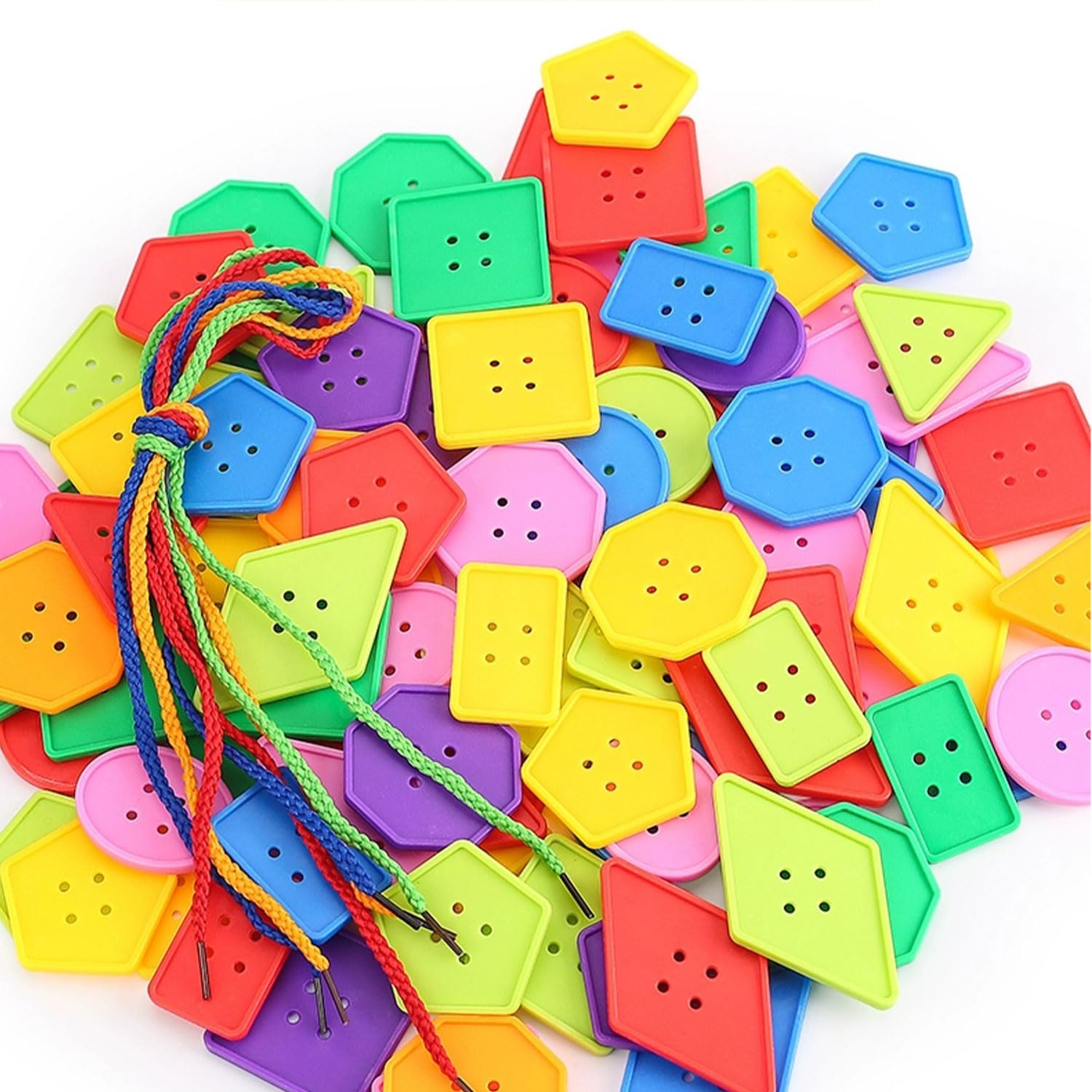 Photo 1 of 200 Pieces Big Bright Craft Buttons Colorful Large Geometric Shapes Plastic Large Buttons for Crochet Knitting Teaching Shapes, Colors and Motor Skills Arts DIY Crafts Projects