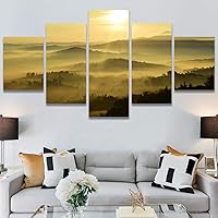 SIGNWIN 5 Panel Canvas Wall Art Sunset in The Mountains for Home Decorations Ready to Hang - 60