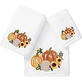 JarThenaAMCS Fall Pumpkin Bathroom Towels Set of 3 Embroidered Cotton Bath Towel Sunflower Pumpkin Hand Towel Wash Cloth for Hand Drying Shower Supplies