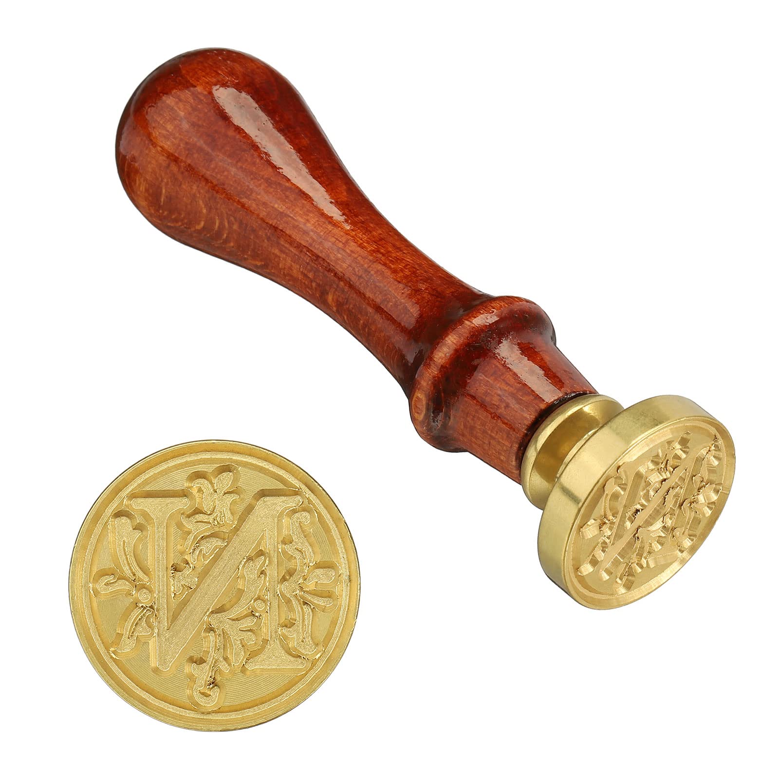 PATIKIL Letter Wax Seal Stamp, Alphabet N Wooden Handle 25mm Removable Retro Brass Head Classic Sealing Stamp for Envelope Invitation Card Wedding Gift Decoration