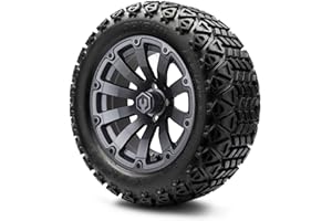 MODZ® Bomber Matte Gunmetal 14" Golf Cart Wheels and Arisun X-Trail (23x10-14) DOT All-Terrain Golf Cart Tires Combo - Set of 4