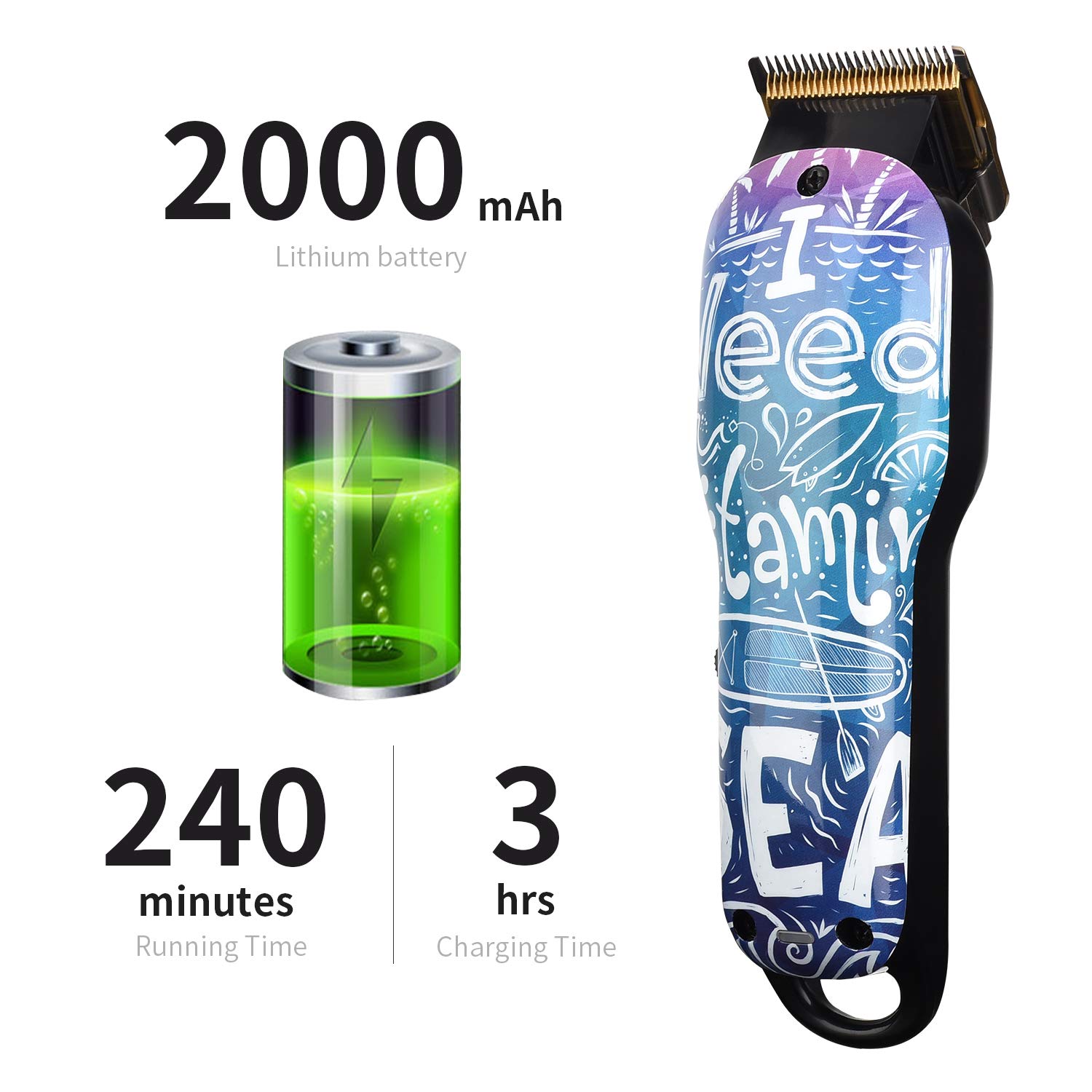 Professinal Cordless Rechargeable Hair Clippers for Men Built-in 2000mAh Lithium Ion Professional Barber Supplies Hair Trimmer Hair Cutting Machine (personal trimmer)