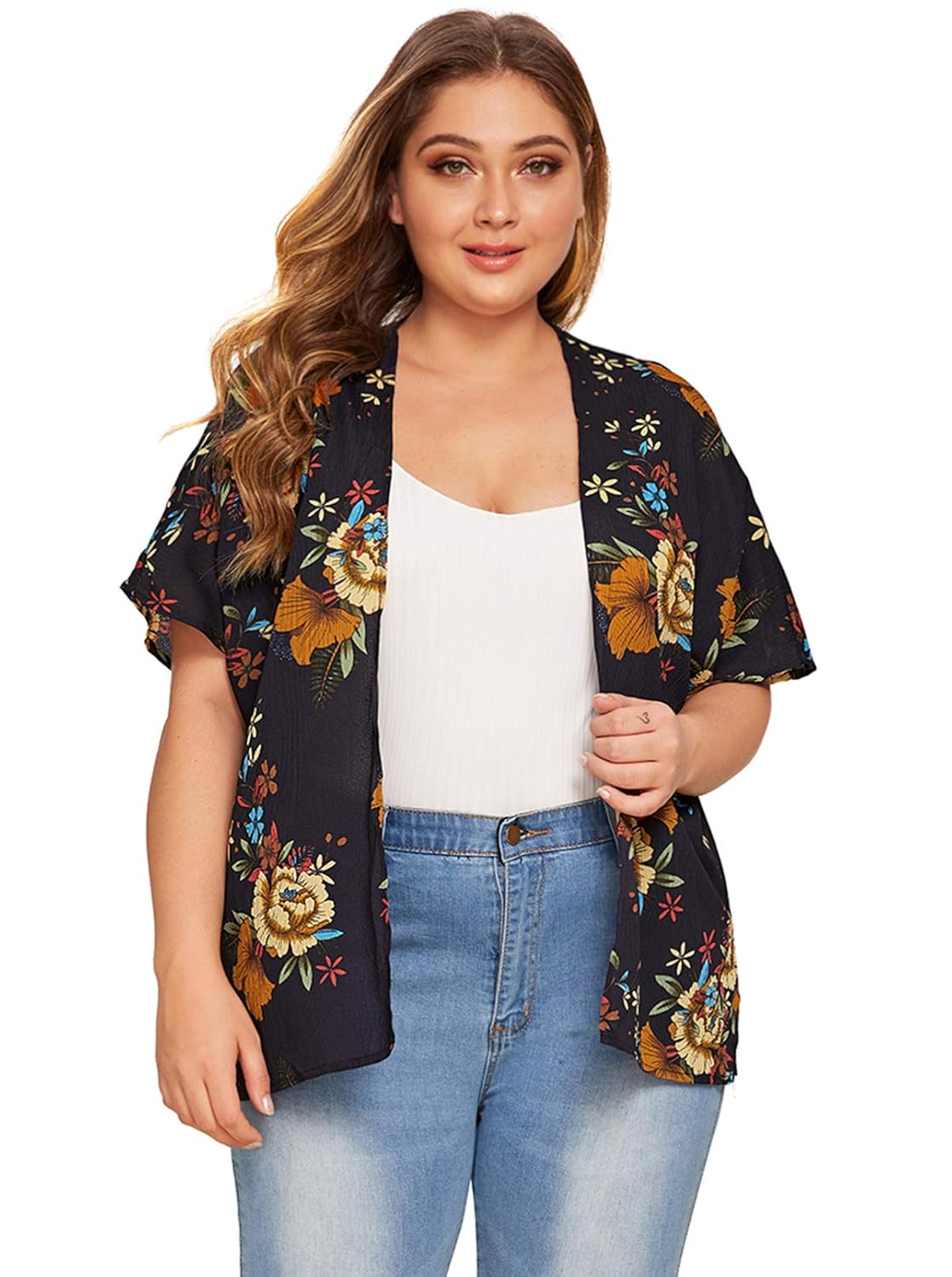 Milumia Womens Plus Size Floral Print Chiffon Swimwear