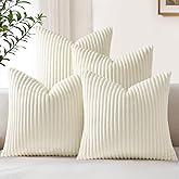 decorUhome Set of 4 Flannel Neutral Cream White Throw Pillow Covers 20x20 Inch, Spring Decorative Soft Double-Sided Fluffy Couch Pillow Covers, Farmhouse Pillow Cases for Sofa Living Room
