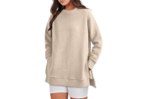 Caracilia Womens Oversized Sweatshirts Long Sleeve Crewneck Pullover Tunic Tops with Side Zipper 2023 Trendy Winter Clothes
