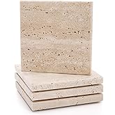 YIMITEE 4 Pack Travertine Coaster, 4" Absorbent Marble Coaster with Cork Pad, Stone Bar Drink Coasters, Limestone Coffee Cup Coasters for Kitchen Tabletop Office Home Decor Housewarming Gift, Beige